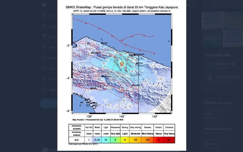  Gempa Magnitudo 5,2 Guncang Kabupaten Jayapura