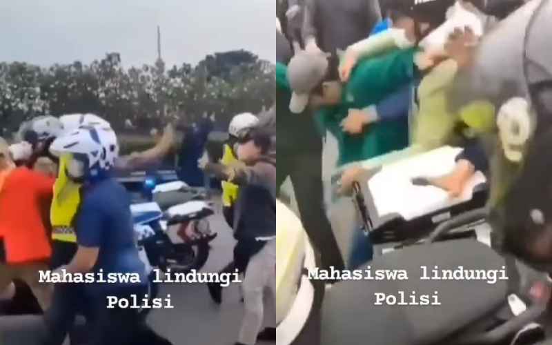  Viral Video Mahasiswa Lindungi Polisi yang Dikeroyok saat Demo 11 April