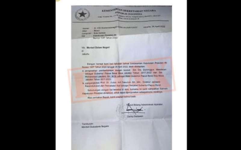 Surat Kemensesneg kepada Mendagri soal penetapan Gubernur Papua Barat adalah Hoaks / tangkapan layar - Instagram Kemensesneg