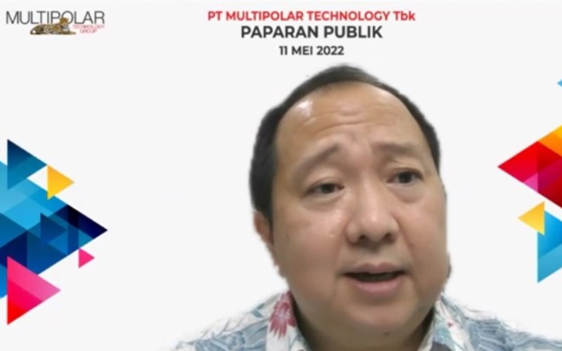 Presiden Direktur PT Multipolar Technology Tbk. (MLPT) Wahyudi Chandra dalam paparan publik Multipolar Technology secara daring, Rabu (11/5/2022).