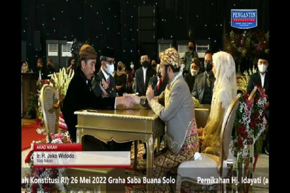Tangkapan layar live streaming internal pernikahan adik Presiden Jokowi, Idayati dengan Ketua MK, Anwar Usman di Graha Saba Buana Solo pada Kamis (26/5/2022) pukul 09.56 WIB. (Solopos.com/Kurniawan)rn