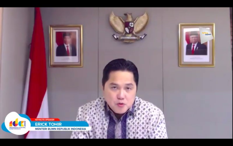 Menteri BUMN Erick Thohir ketika memberikan paparan dalam Indonesia Digital Conference 2020 yang diadakan secara daring, Rabu (16/12/2020)./Istimewa