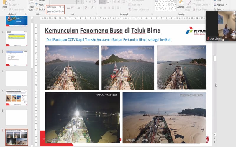 Pemaparan hasil penelitian fenomena busa di Teluk Bima, Nusa Tenggara Barat.