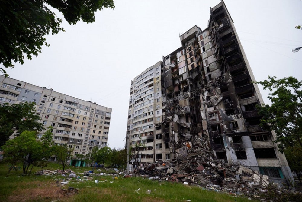 Salah satu apartemen di kota Kharkiv, Ukraina yang dibom oleh pasukan Rusia/The Moscow Times