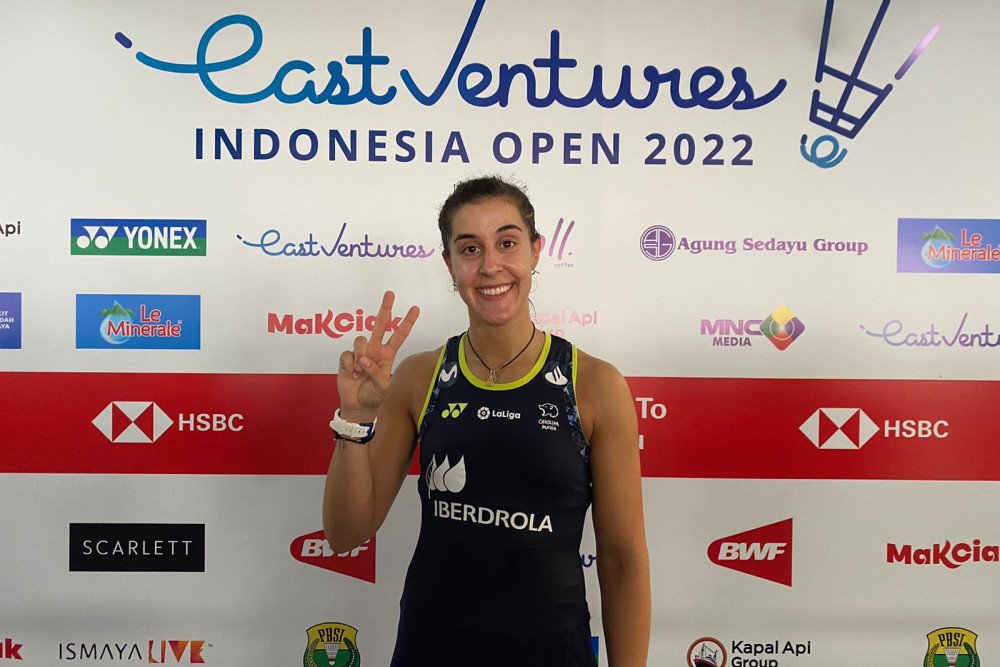 Carolina Marin usai tampil di Indonesia Open 2022 / Bisnis-Akbar Evandio