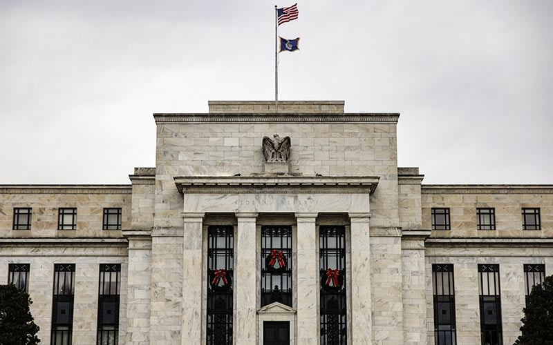 Gedung bank central Amerika Serikat atau The Federal Reserve di Washington, Amerika Serikat. Bloomberg/Samuel Corum