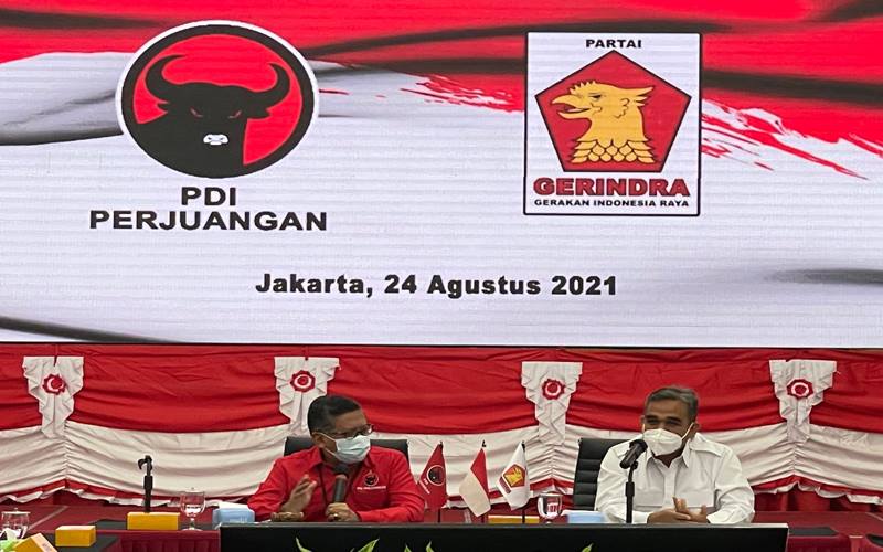 Sekretaris Jenderal (Sekjen) Partai Gerindra Ahmad Muzani mengunjungi  Sekjen PDI Perjuangan (PDIP) Hasto Kristiyanto di Kantor Dewan Pimpinan Pusat PDIP, Menteng, Jakarta, Selasa (24/8/2021)./Istimewa