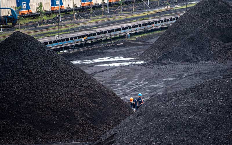 Pekerja memeriksa kualitas batu bara di area pengumpulan Dermaga Batu bara Kertapati milik PT Bukit Asam Tbk. di Palembang, Sumatera Selatan, Selasa (4/1/2022). ANTARA FOTO/Nova Wahyudi