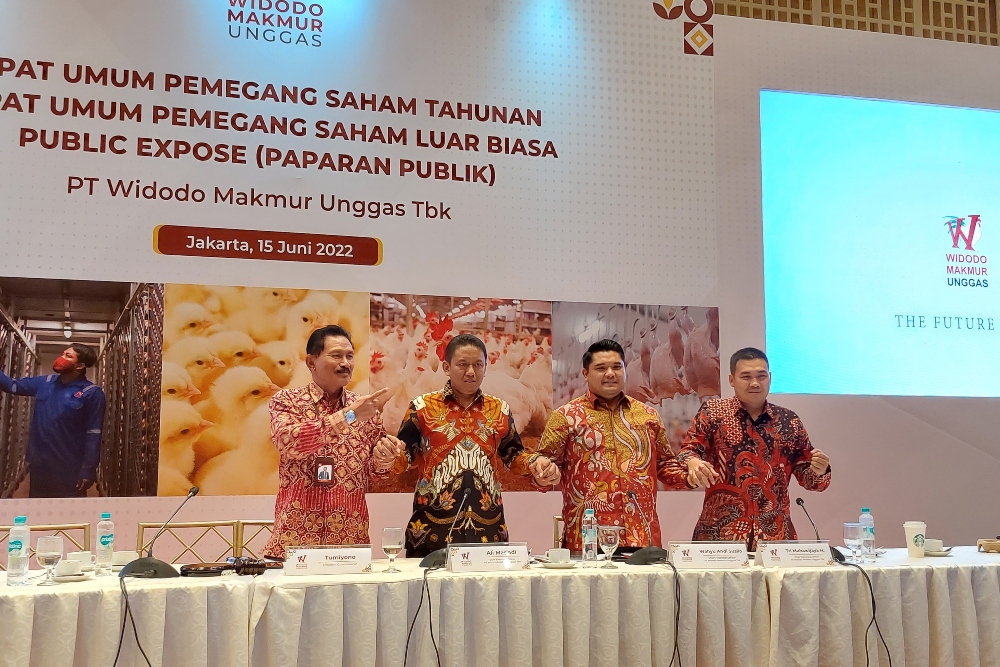 Direksi PT Widodo Makmur Unggas Tbk. (WMUU) dalam paparan publik usai Rapat Umum Pemegang Saham Tahunan (RUPST) di Jakarta, Rabu (15/6/2022)./istimewa