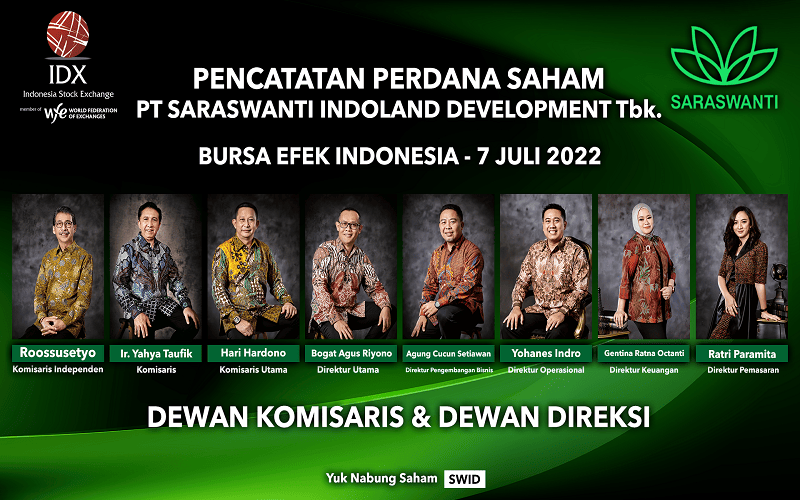 Emiten properti PT Saraswanti Indoland Development Tbk. (SWID) resmi melaksanakan penawaran umum perdana saham (initial public offering/IPO) dan menjadi perusahaan tercatat di Bursa Efek Indonesia hari ini, Kamis (7/7/2022)/istimewa