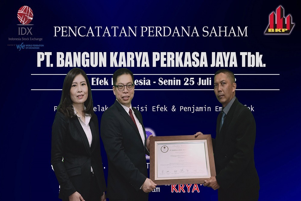 Seremoni Virtual Pencatatan Perdana Saham PT Bangun Karya Perkasa Jaya Tbk dengan kode saham KRYA sebagai Perusahaan Tercatat ke-28 tahun ini di Bursa Efek Indonesia (BEI) pada Senin (25/7/2022)/Dok. BEI