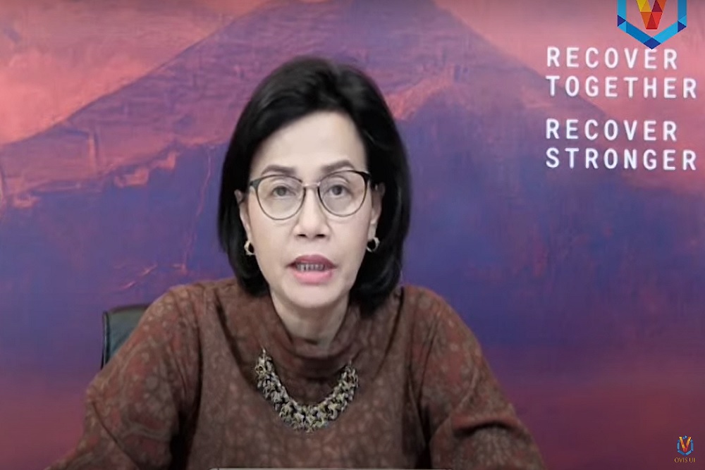Menteri Keuangan RI Sri Mulyani memberikan pemaparan terkait kondisi ekonomi global dalam dalam acara Pengenalan Kehidupan Kampus bagi Mahasiswa Baru (PKKMB) 2022 Universitas Indonesia, Senin (8/8/2022)/ Youtube Universitas Indonesia. 