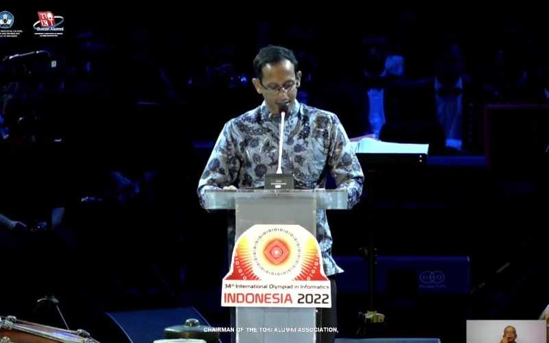 Mendikbudristek Nadiem Makarim membuka ajang kompetisi informatika internasional International Olympiad in Informatics (IOI) di Yogyakarta, Selasa (9/8/2022) / YouTube Kemendikbud RI