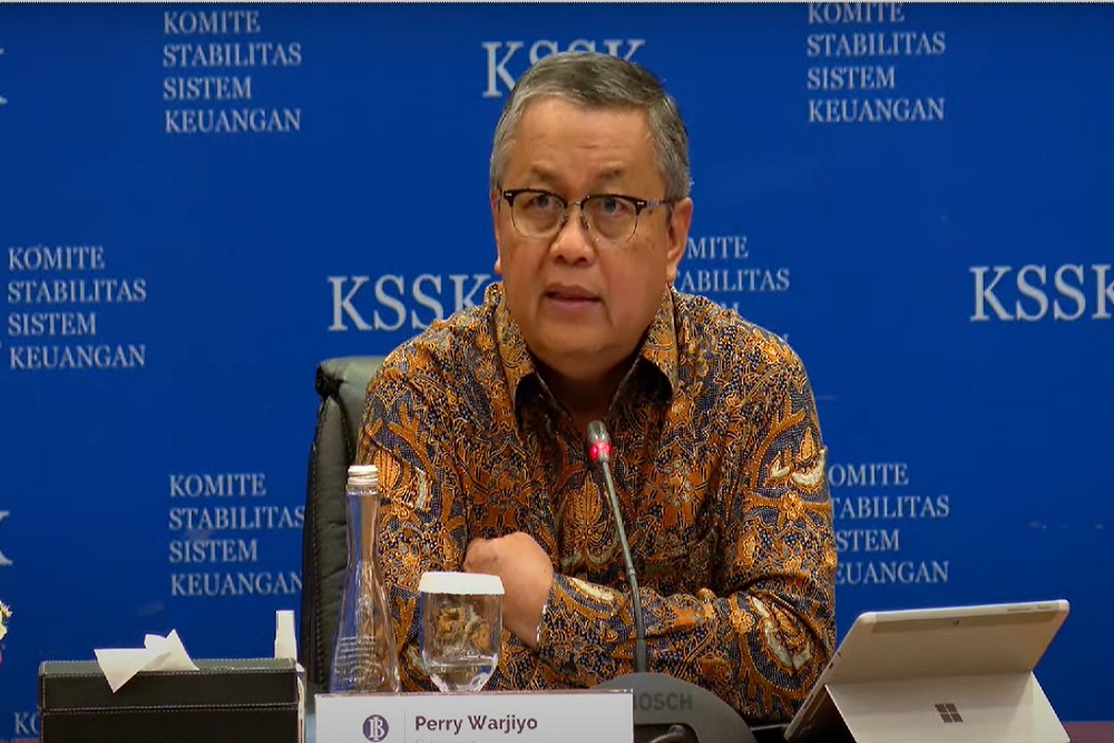 Gubernur Bank Indonesia (BI) Perry Warjiyo memberikan keterangan dalam konferensi pers triwulanan KSSK di Jakarta, Senin (1/8/2022). Dok: Youtube Kemenkeu