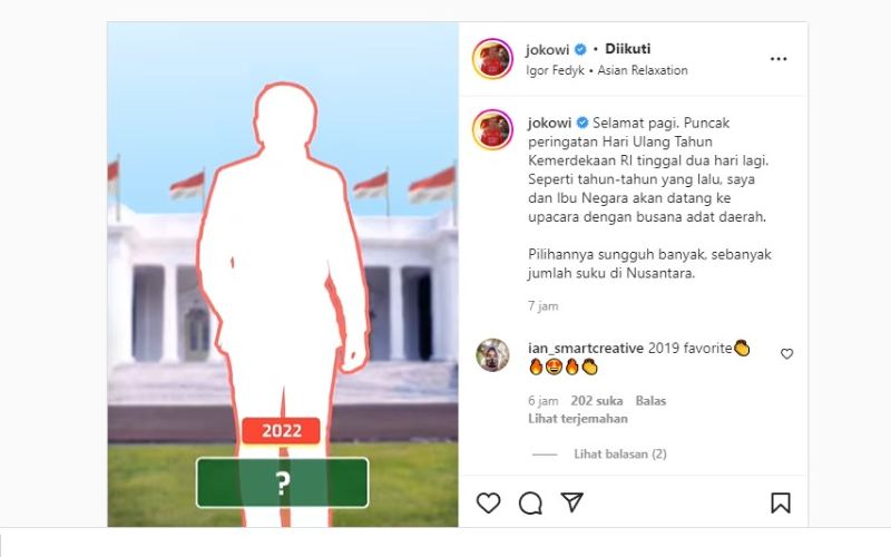  Warganet, Tebak Baju Adat yang Bakal Dipakai Jokowi Saat HUT ke-77 RI