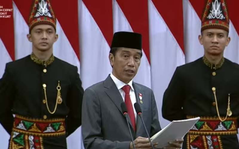 Presiden Joko Widodo menyampaikan Pidato Pengantar RAPBN 2023 dan Nota Keuangannya, Jakarta, Selasa (16/8/2022)./tangkapan layar