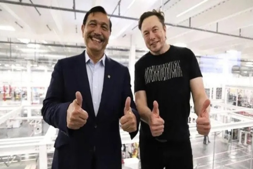 Menko Kemaritiman dan Investasi Luhut Binsar Pandjaitan bersama CEO Tesla Inc. Elon Musk./Antara