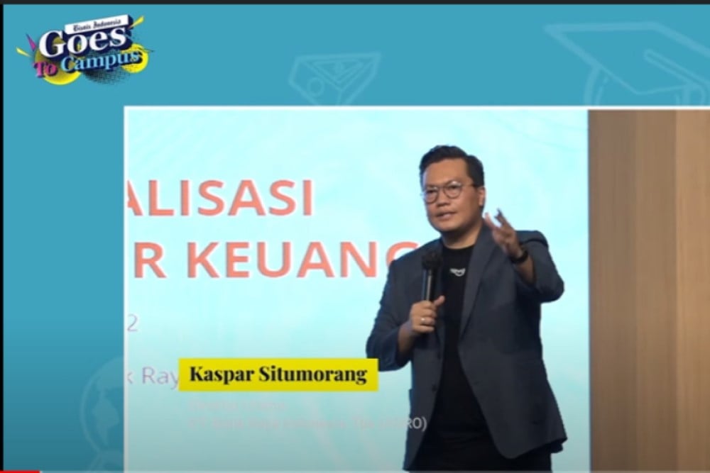 Direktur Utama Bank Raya (AGRO) Kaspar Situmorang dalam acara Bisnis Indonesia Goes To Campus di Bandung./Bisnis