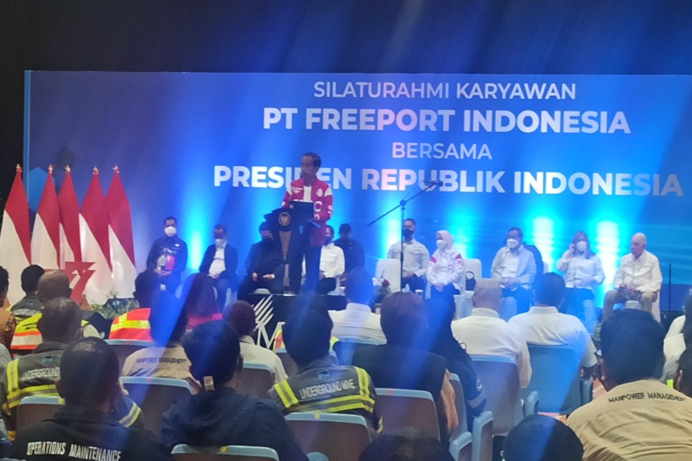 Presiden Joko Widodo dalam acara Silaturahmi Karyawan PT Freeport Indonesia bersama Presiden RI di Tembagapura, Kab. Mimika, Rabu (31/8/2022). /Bisnis-Hafiyyan.