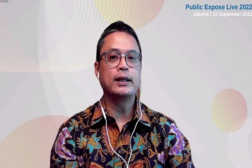Wakil Presiden Direktur PT Sarana Menara Nusantara Tbk. (TOWR) Adam Gifari dalam public expose live 2022, Selasa (13/9/2022)/Bisnis-Annisa Saumi. 