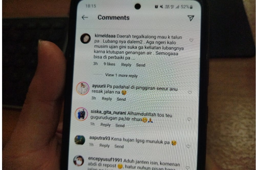  Keluhan Jalan Rusak Banjiri Instagram Bupati Sumedang, Perbaikan Langsung Digencarkan