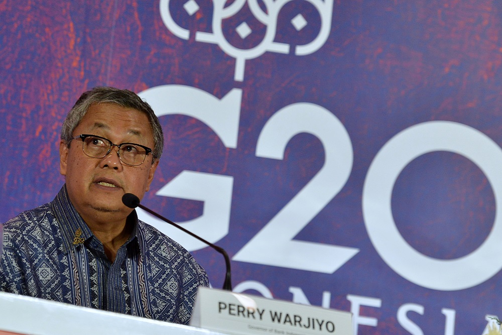 Gubernur Bank Indonesia Perry Warjiyo aat konferensi pers penutupan Finance Minister and Central Bank Governors (FMCBG) G20 Nusa Dua, Bali pada Sabtu (16/7/2022)/Antara