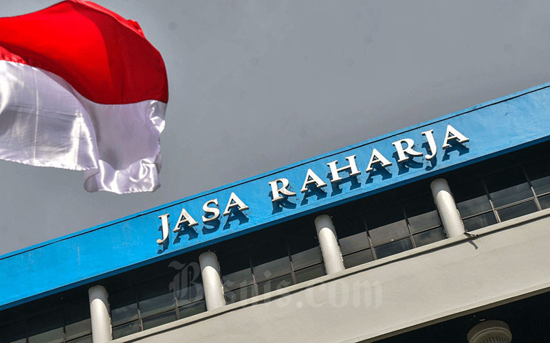 Logo PT Jasa Raharja di Jakarta, Jumat (7/1/2022). Bisnis/Fanny Kusumawardhani
