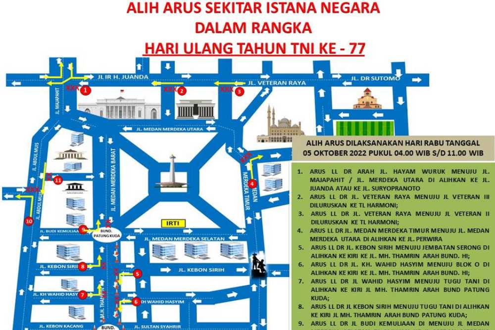  HUT ke-77 TNI, Simak Rekayasa Lalu Lintas Sekitar Monas dan Istana Negara