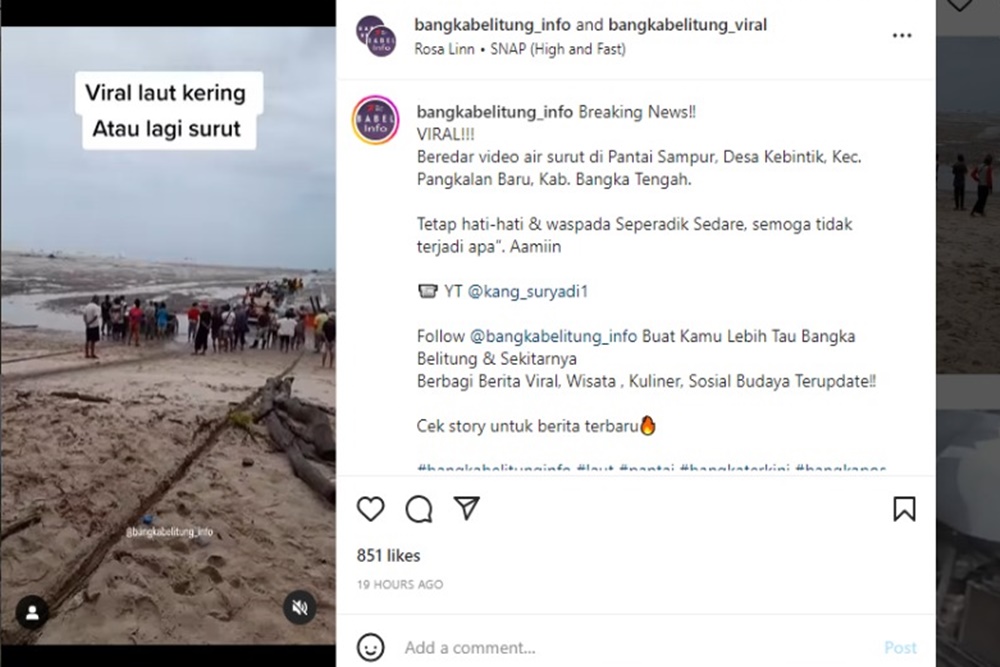 Viral Air Laut Pantai Sampur Bangka Mendadak Surut
