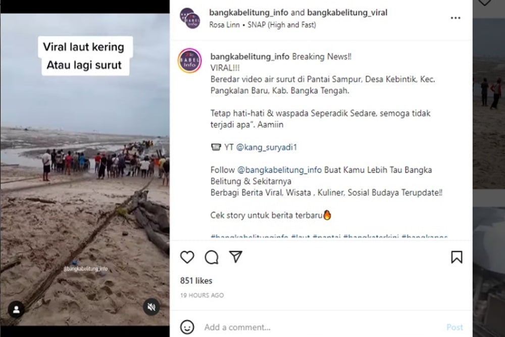  Viral Air Laut Pantai Sampur Bangka Mendadak Surut