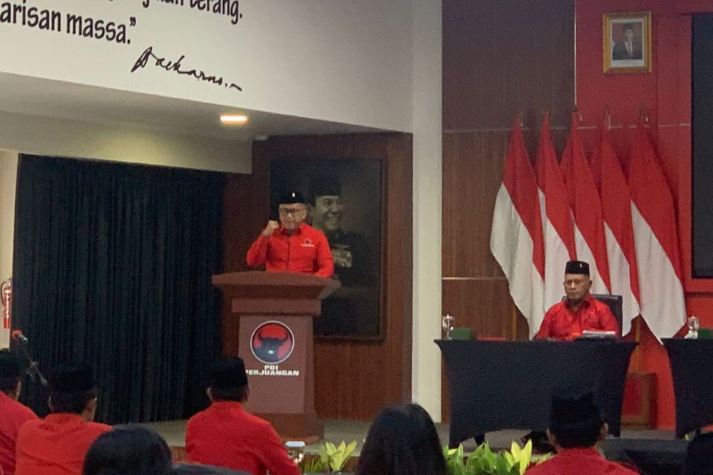 Sekjen PDIP Hasto Kristiyanto saat memberikan pengarahan di sekolah partai, Jakarta Selatan, Minggu (30/10/2022)./JIBI-Lukman Nur Hakim.