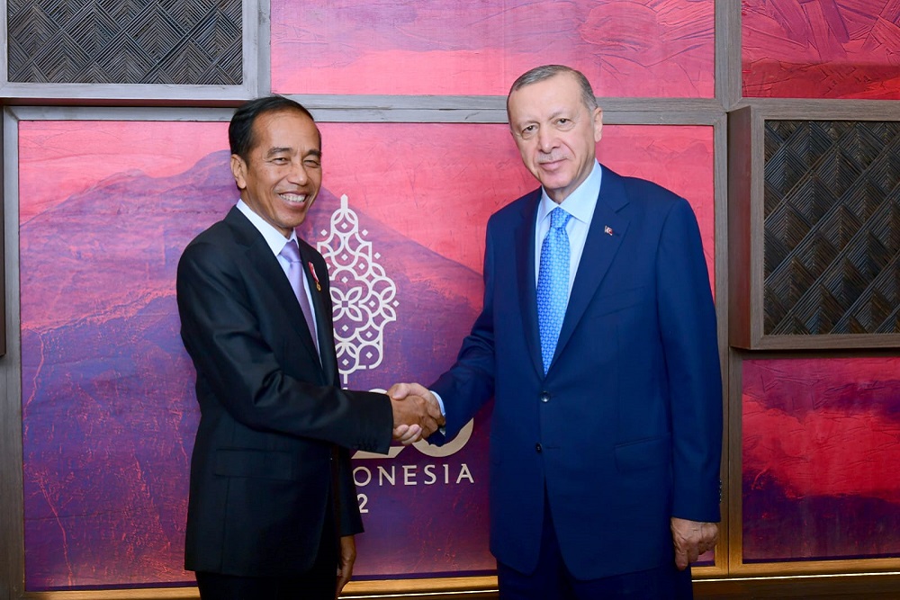 Presiden Joko Widodo (Jokowi) bertemu dengan Presiden Turki Recep Tayyip Erdogan di sela-sela KTT G20 Bali di The Apurva Kempinski, Senin (14/11/2022). Dok Setpres RI