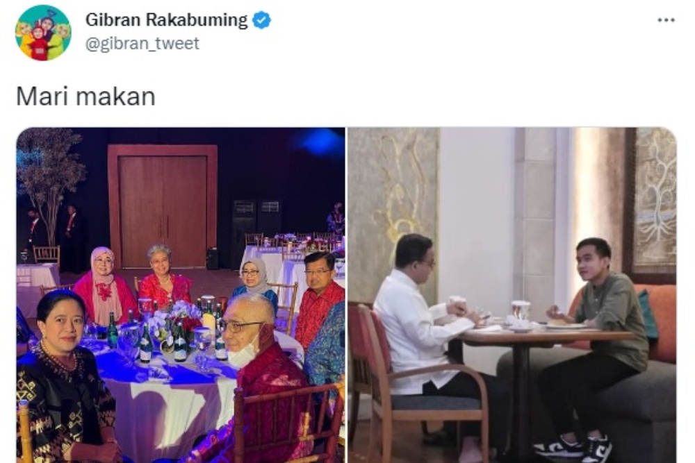  Gibran Sandingkan Foto Makan dengan Anies dan Gala Dinner G20 SBY-Megawati