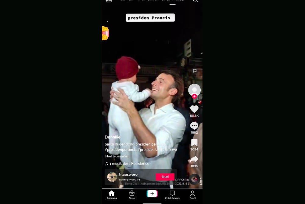 Momen Presiden Macron Gendong Bayi Warga, Sang Ibu Kegirangan! / tangkapan layar TikTok
