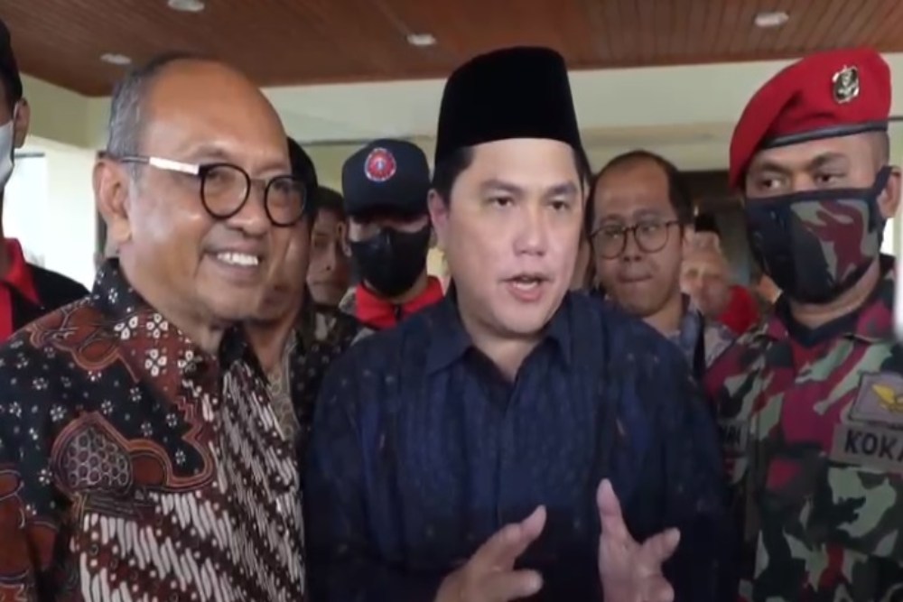 Tangkapan layar - Menteri BUMN Erick Thohir saat menghadiri Muktamar Muhammadiyah di Solo, Kamis (17/11/2022. JIBI/Bisnis-Nancy Junita
