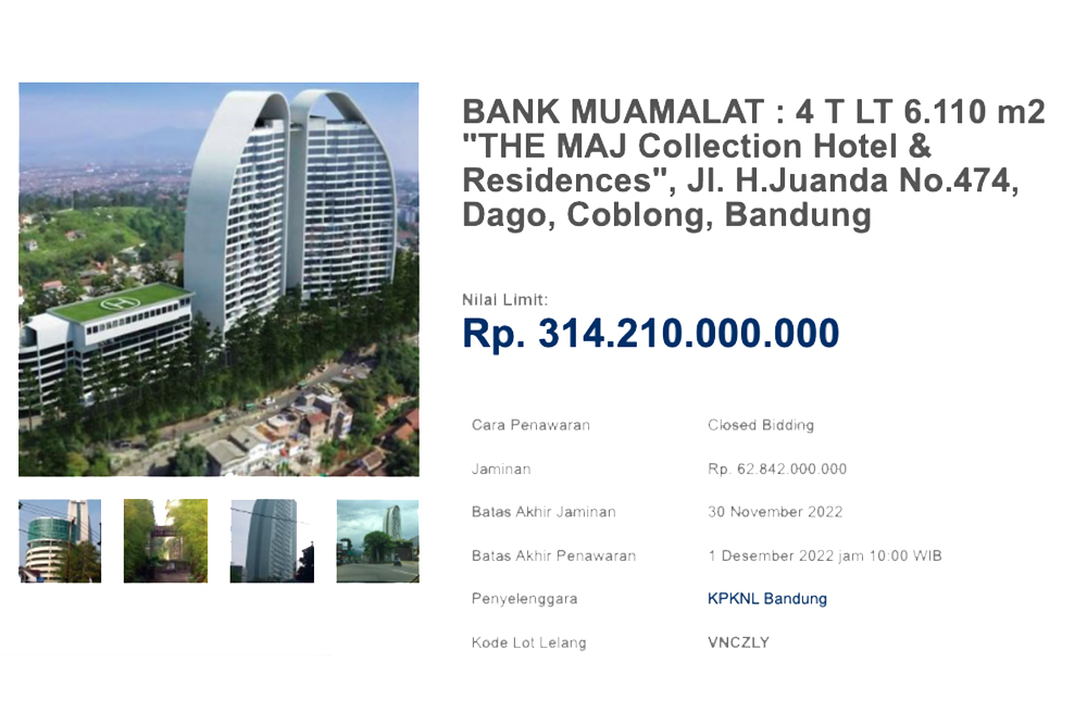 Tangkapan layar iklan lelang The Maj Collection Hotel & Residence di situs lelang.go.id. /Bisnis-Muhammad Khadafi