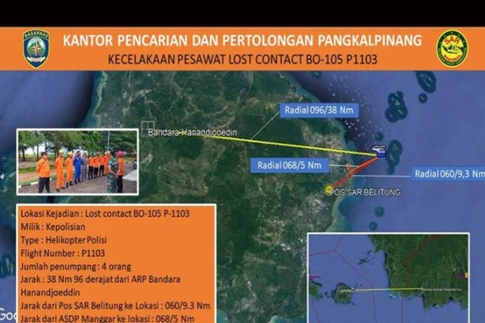 Helikopter P1103 Hilang, Polri Fokuskan Pencarian di Pantai Burung Mandi Belitung Timur