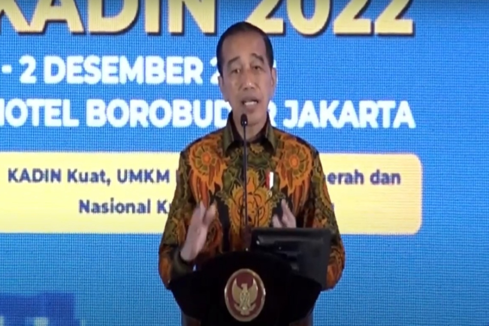 Presiden Joko Widodo saat membuka Rapat Pimpinan Nasional Kadin Tahun 2022, Jumat (2/12/2022)/YouTube Sekretariat Kabinet