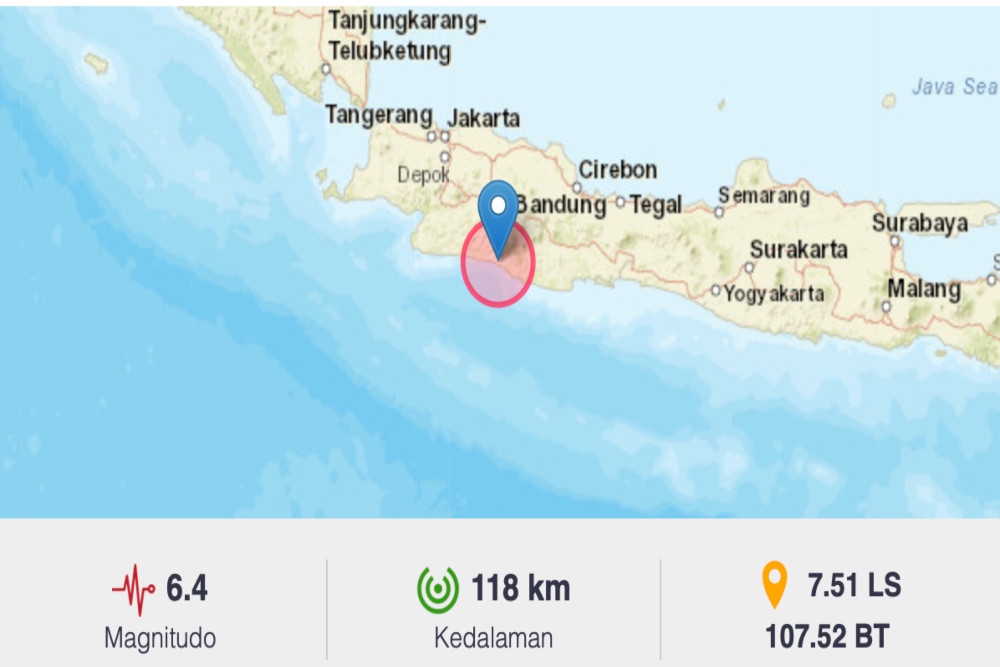 Tangkapan layar situs BMKG atas peristiwa gempa Garut pada Sabtu (3/12/2022) sore./Bisnis
