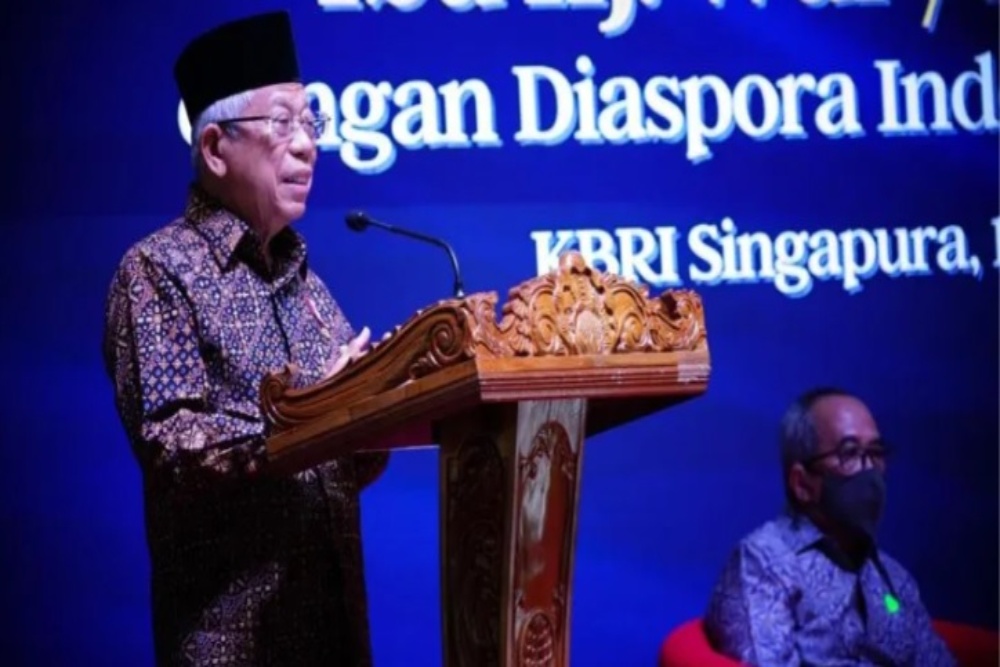 Wapres Ma’ruf Amin saat bertemu diaspora Indonesia di Singapura, Selasa (18/10/2022)./Antara