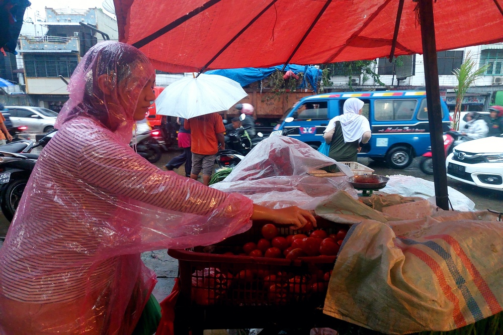 Seorang pembeli di Pasar Sei Sikambing, Kota Medan./Bisnis