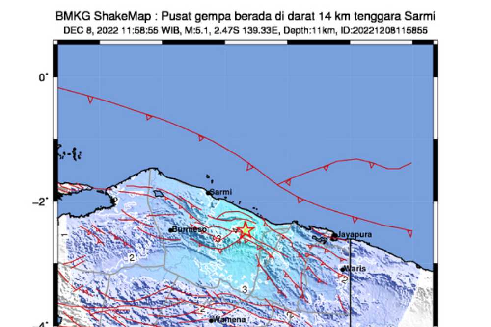  Gempa M5,1 Guncang Kabupaten Sarmi Papua