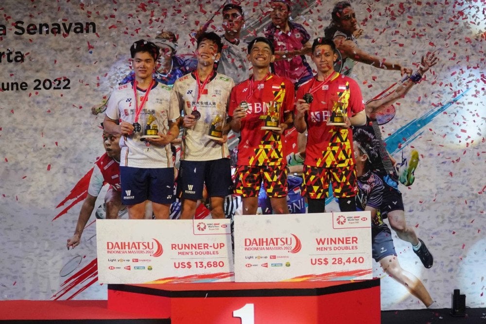 Ganda putra Indonesia, Fajar Alfian/Rian Ardianto, menjadi juara Indonesia Masters 2022  / PBSI