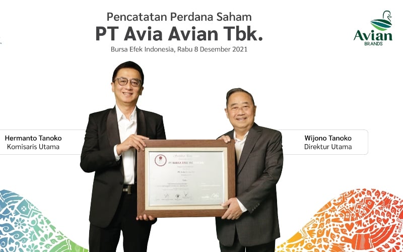 Produsen cat PT Avia Avian Tbk. (AVIA) dari Grup Tancorp, resmi menjadi perusahaan tercatat ke-50 di Bursa Efek Indonesia sepanjang 2021, pada Rabu (8/12/2021). Istimewa