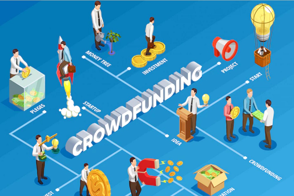 Ilustrasi layanan jasa keuangan financial technology (fintech) crowdfunding./ Freepik. 