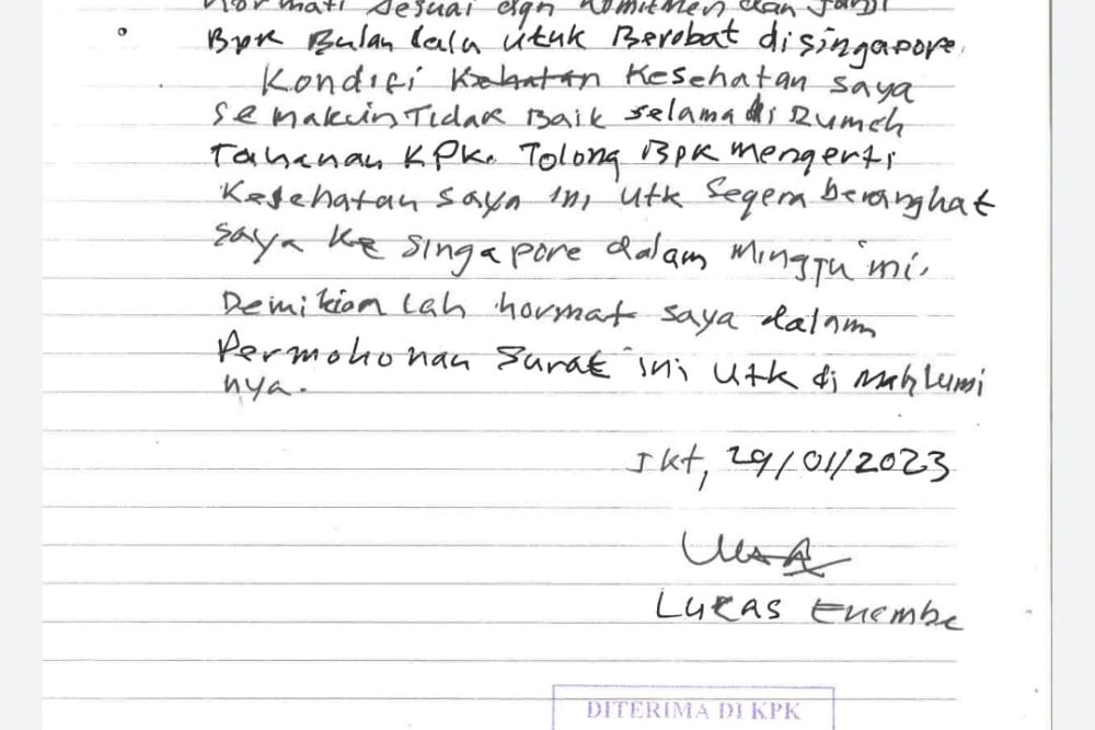  Ini Isi Surat Lukas Enembe ke Firli Bahuri, Tagih Janji Berobat ke Singapura