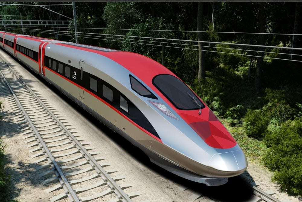 angkaian Electric Multiple Unit (EMU) atau kereta untuk proyek Kereta Cepat Jakarta  Bandung (KCJB) mulai dikirim dari China ke Indonesia pada Jumat (5/8 - 2022) / Dok. KCIC