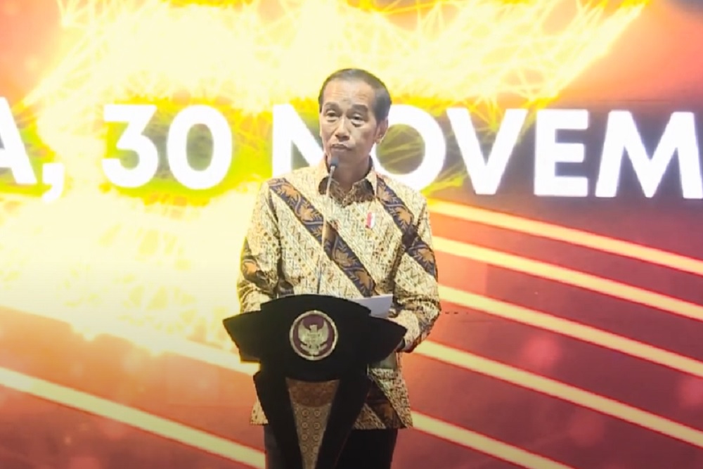 Presiden Joko Widodo dalam pertemuan tahunan Bank Indonesia pada Rabu (30/11/2022)./Tangkap layar Youtube Bank Indonesia.