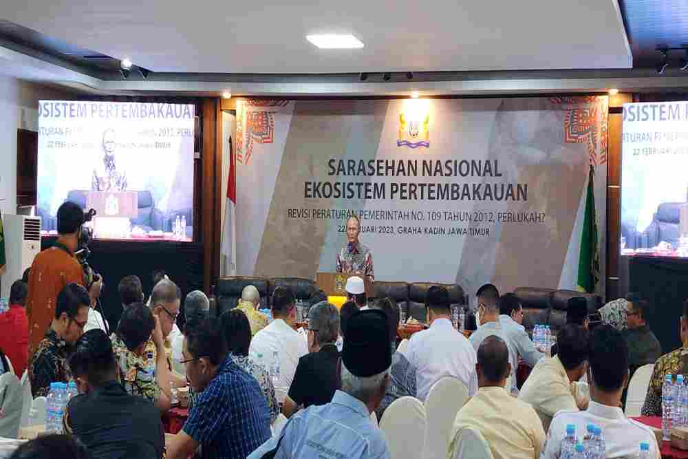 Suasana kegiatan Sarasehan Nasional Ekosistem Pertembakauan di Kantor Kadin Jatim, Surabaya (22/2/2023)./Bisnis-Peni Widarti