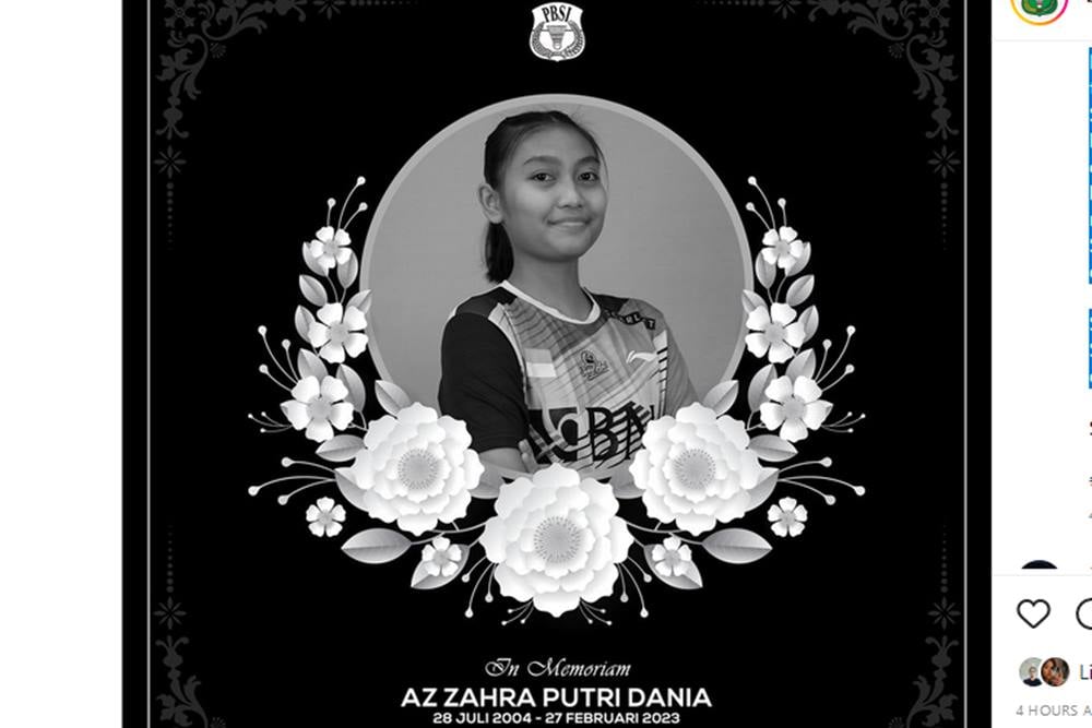  Pebulu Tangkis Az Zahra Putri Dania Meninggal Dunia, Ini Profilnya